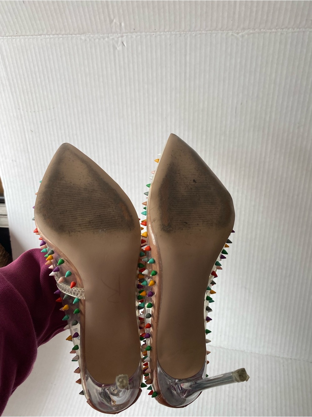 Steve Madden Vala-S Clear Rainbow Spiked Stiletto Heels Nude Pumps Size 8M - Picture 11 of 15